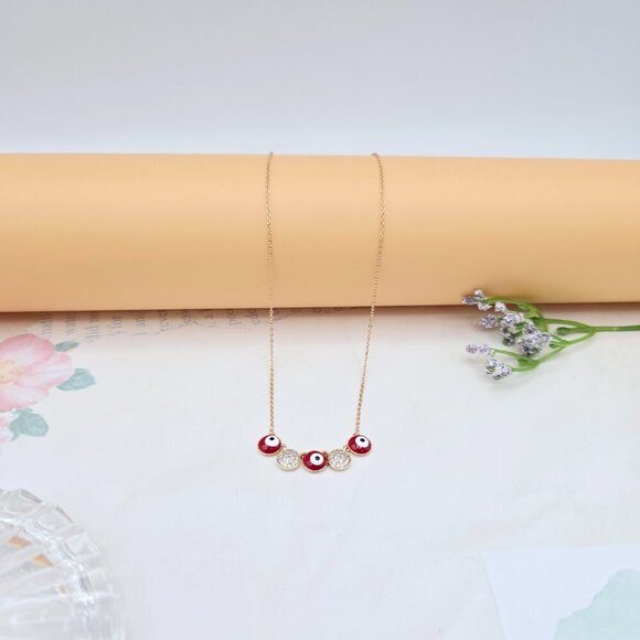 Rose Gold Necklace with Evil Eye & Crystal Charms, 17.7+2 Inch Chain,XPNL0025 - Picture 6 of 13